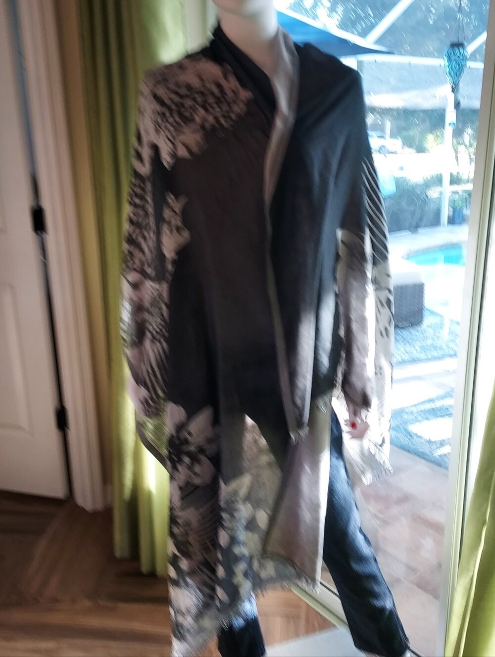 Chico's Rayon Leopard Family Print Scarf/Wrap w Floral Backdrop. 80 X 28.